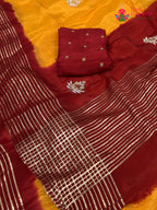 design pattern of yellow russian silk hand embellishment pila saree