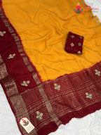 Yellow Pure Russian Silk Hand Embellishment Pila Saree for Motherhood Ceremony | Wedding Ready