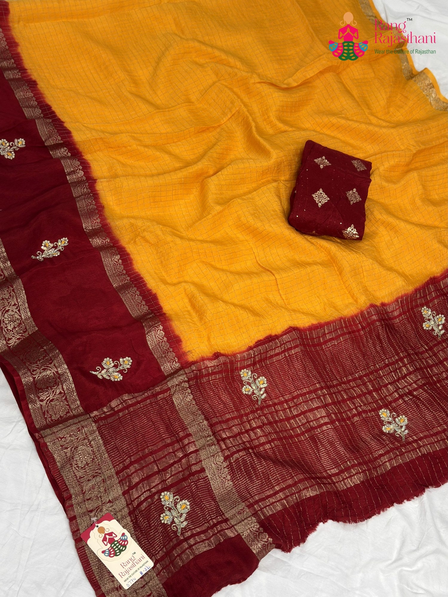 Yellow Pure Russian Silk Hand Embellishment Pila Saree for Motherhood Ceremony | Wedding Ready