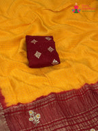 Yellow Pure Russian Silk Hand Embellishment Pila Saree for Motherhood Ceremony | Wedding Ready