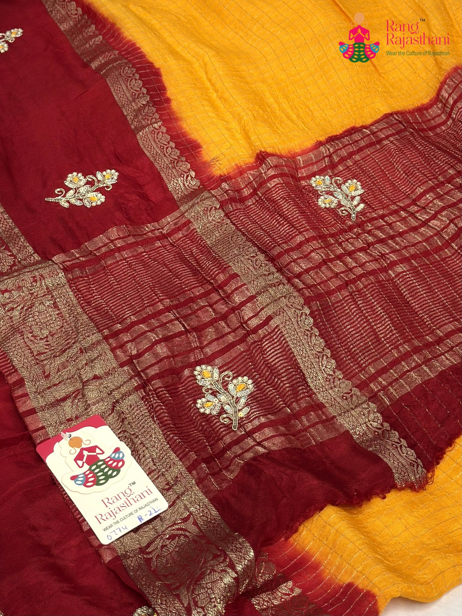Yellow Pure Russian Silk Hand Embellishment Pila Saree for Motherhood Ceremony | Wedding Ready