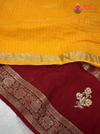 Yellow Pure Russian Silk Hand Embellishment Pila Saree for Motherhood Ceremony | Wedding Ready