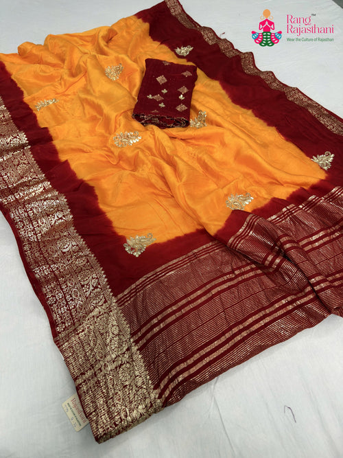 Yellow Pure Russian Silk Hand Embellishment Saree : Charm Flow main-image