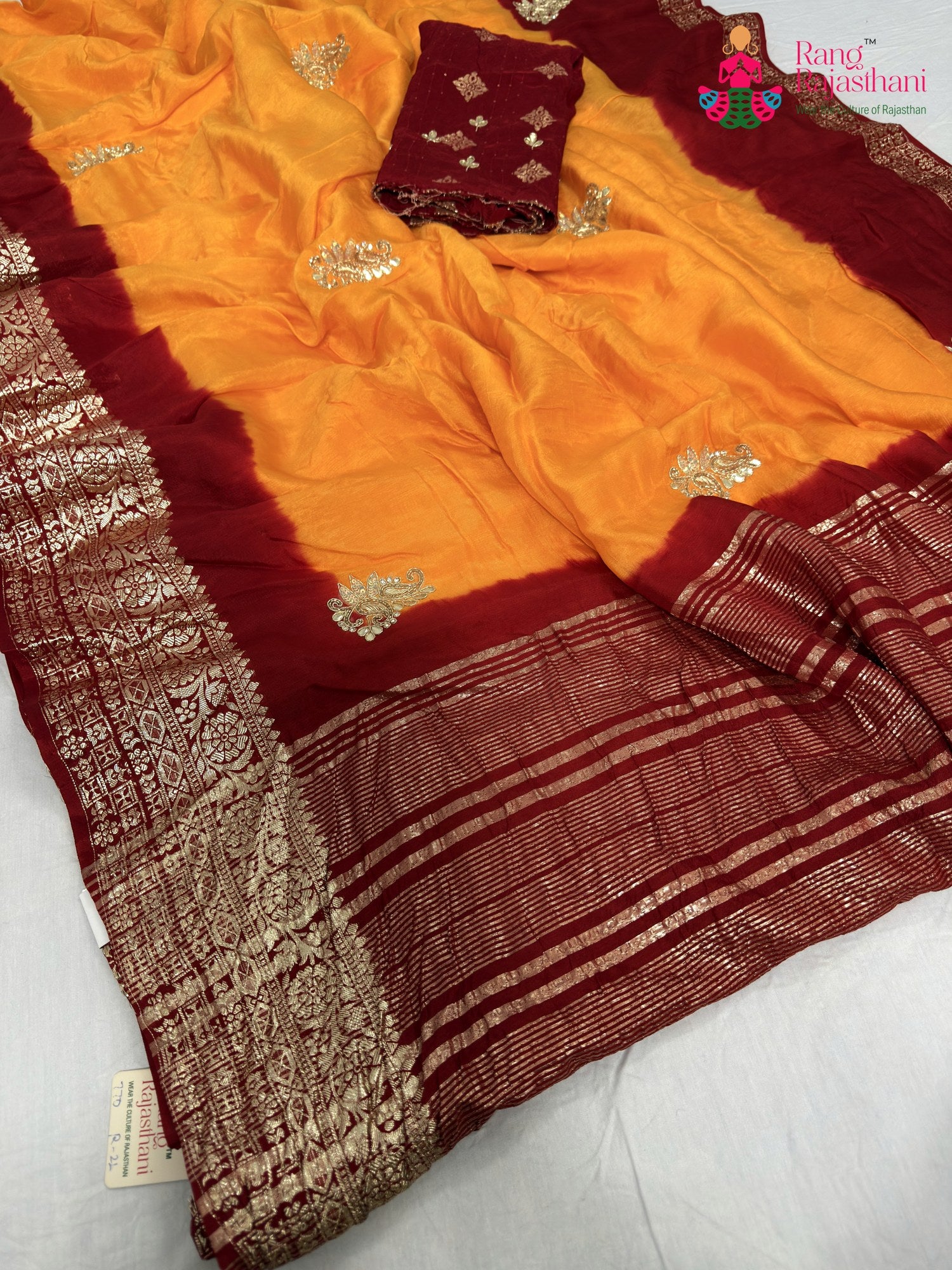pallu detailing of yellow pure russian silk hand embellishment saree