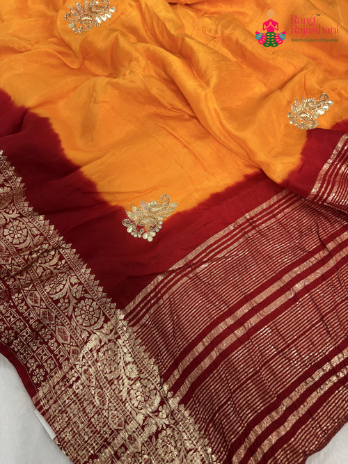 Yellow Pure Russian Silk Hand Embellishment Saree : Charm Flow main-image