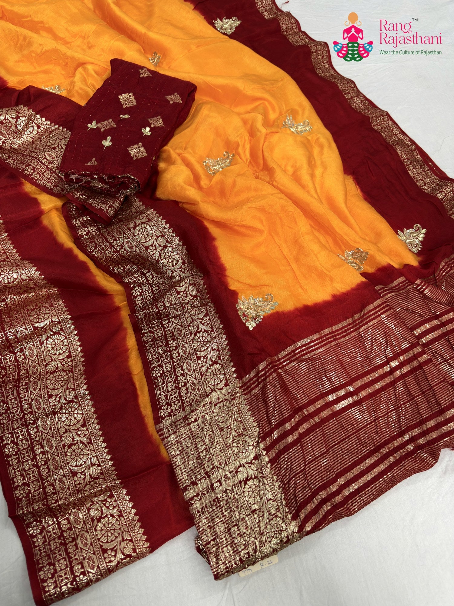 complete look of yellow pure russian silk hand embellishment saree