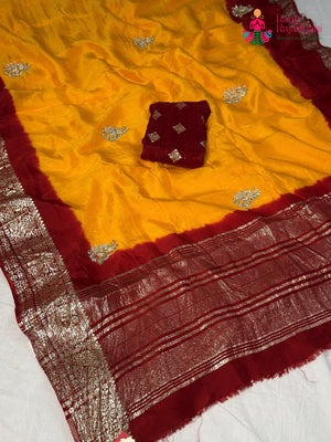 Yellow Pure Russian Silk Hand Embellishment Pila Saree for Motherhood Ceremony | Bridal Edit