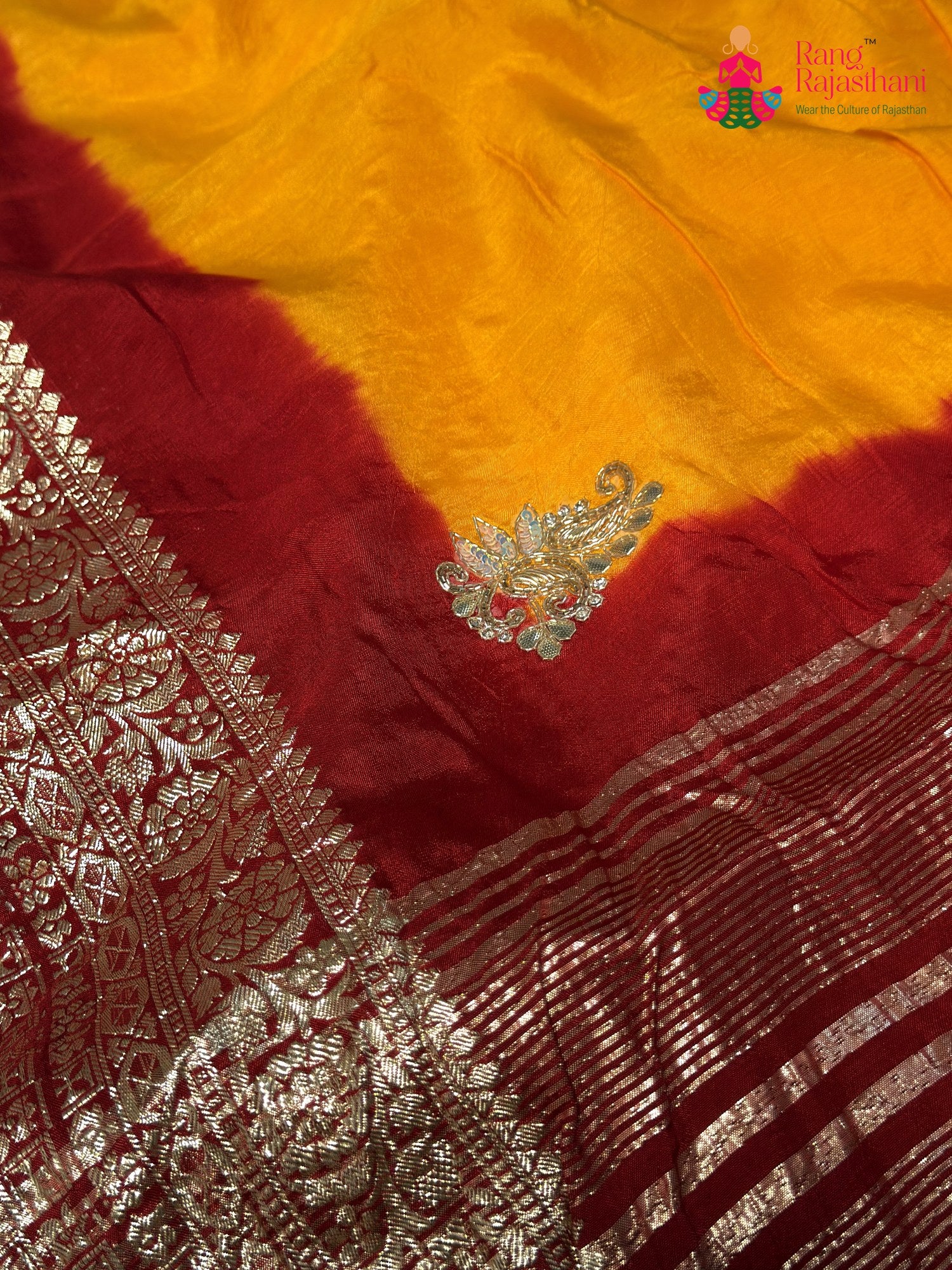 Yellow Pure Russian Silk Hand Embellishment Pila Saree for Motherhood Ceremony | Bridal Edit