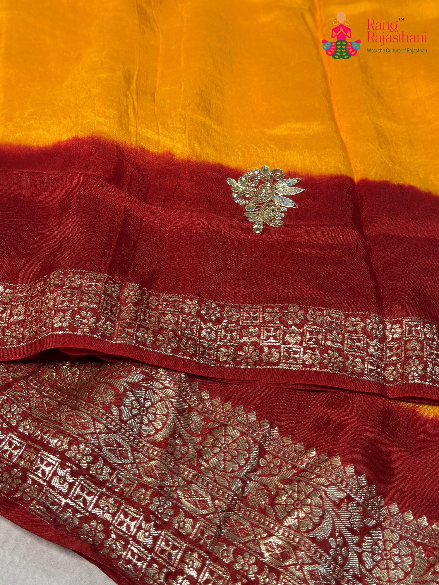 Yellow Pure Russian Silk Hand Embellishment Pila Saree for Motherhood Ceremony | Bridal Edit