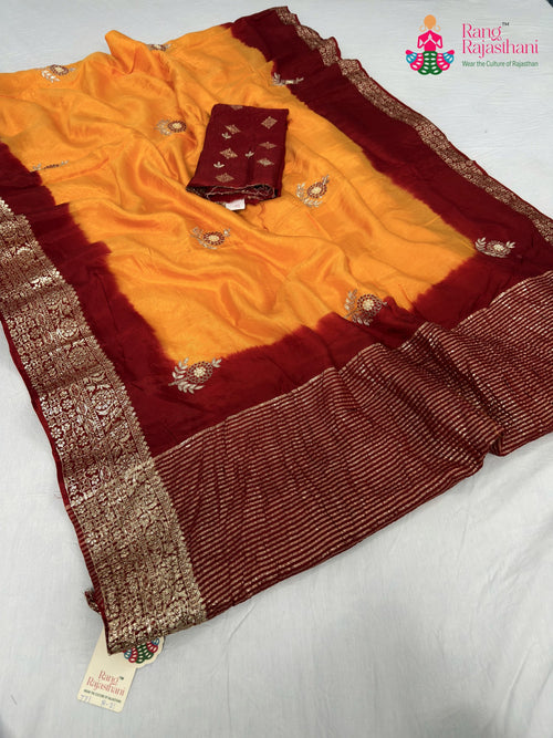 Yellow Pure Russian Silk Hand Embellishment Saree : Glow Ease main-image