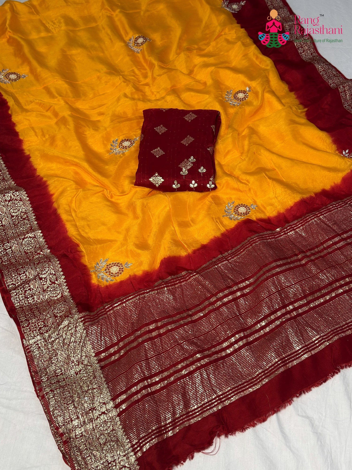 Yellow Pure Russian Silk Hand Embellishment Pila Saree for Motherhood Ceremony | Wedding Saree