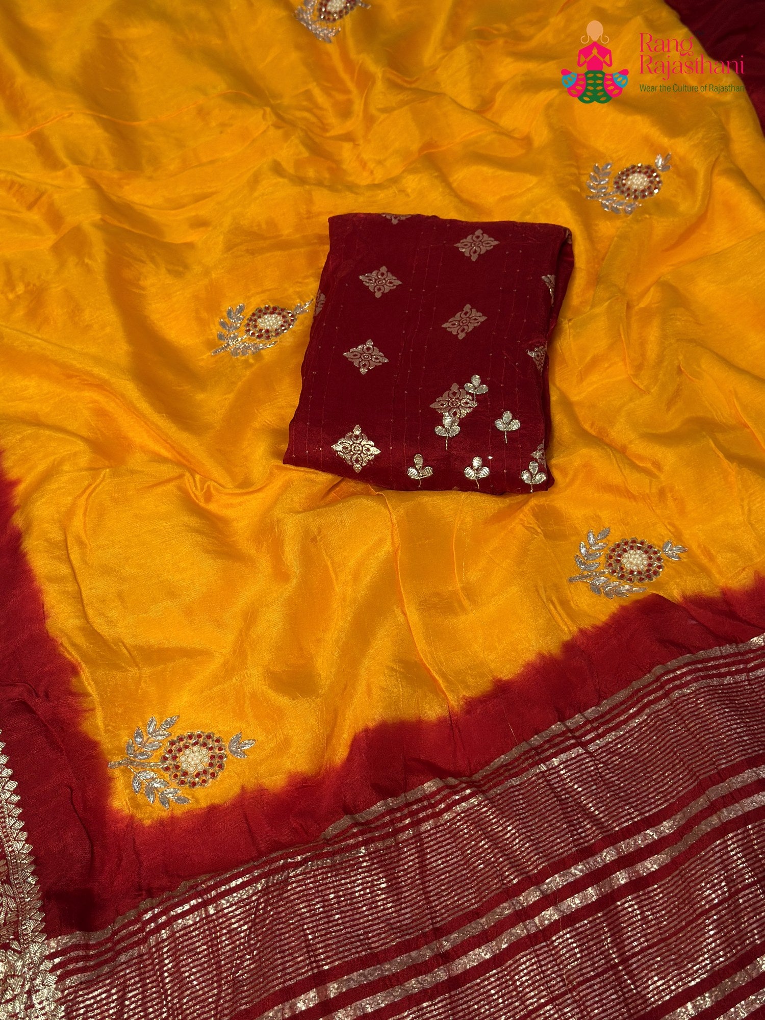Yellow Pure Russian Silk Hand Embellishment Pila Saree for Motherhood Ceremony | Wedding Saree