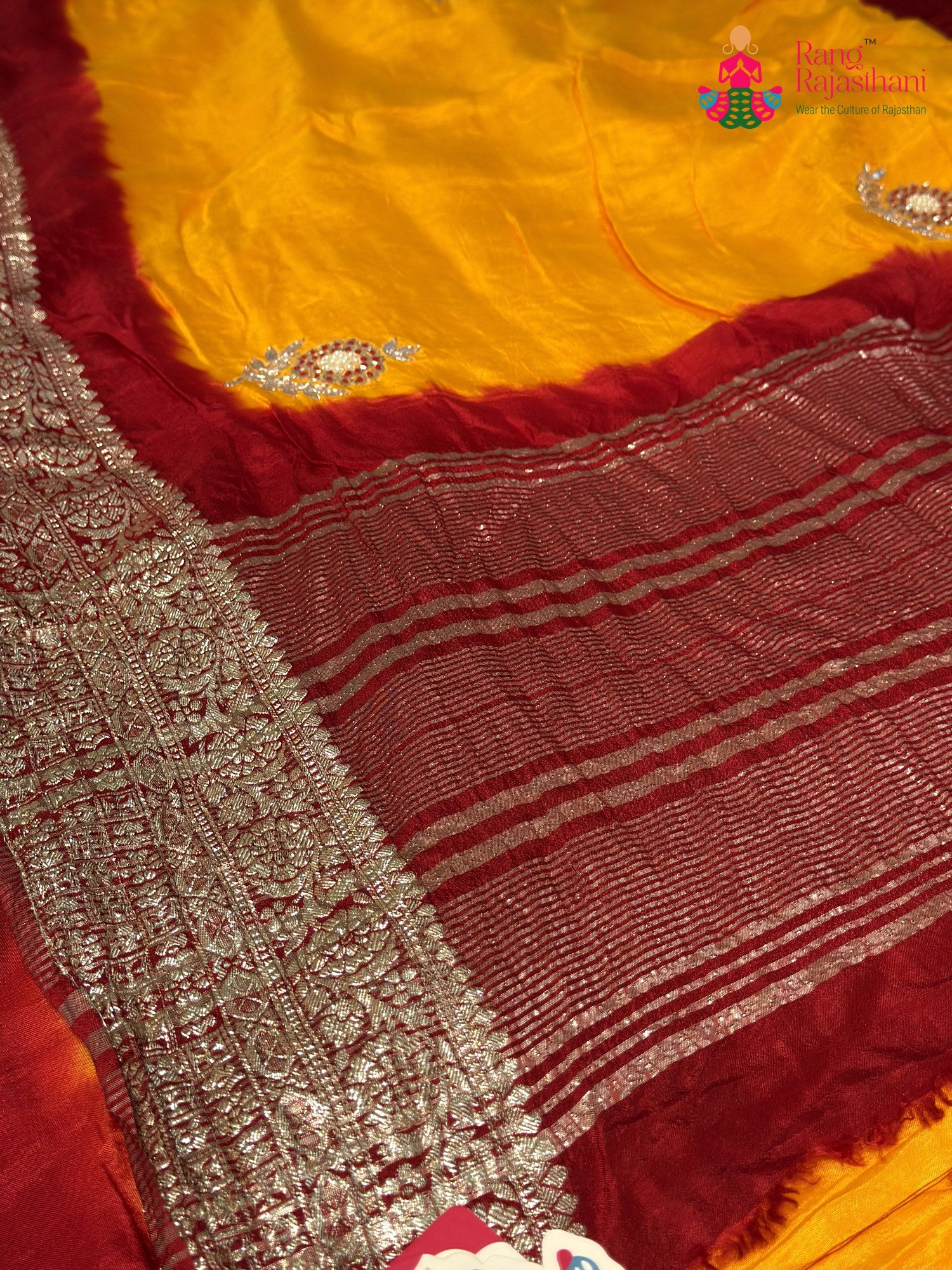 Yellow Pure Russian Silk Hand Embellishment Pila Saree for Motherhood Ceremony | Wedding Saree