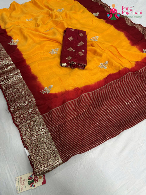 Yellow Pure Russian Silk Hand Embellishment Saree : Ease Grace main-image
