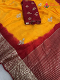close up detailing of yellow pure russian silk hand embellishment saree