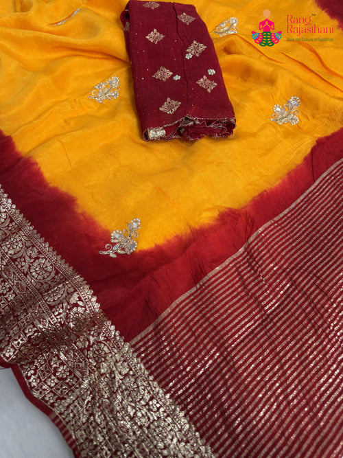 Yellow Pure Russian Silk Hand Embellishment Saree : Ease Grace main-image