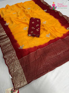 complete look of yellow pure russian silk hand embellishment saree