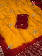 Yellow Pure Russian Silk Hand Embellishment Pila Saree for Motherhood Ceremony | Wedding Pick