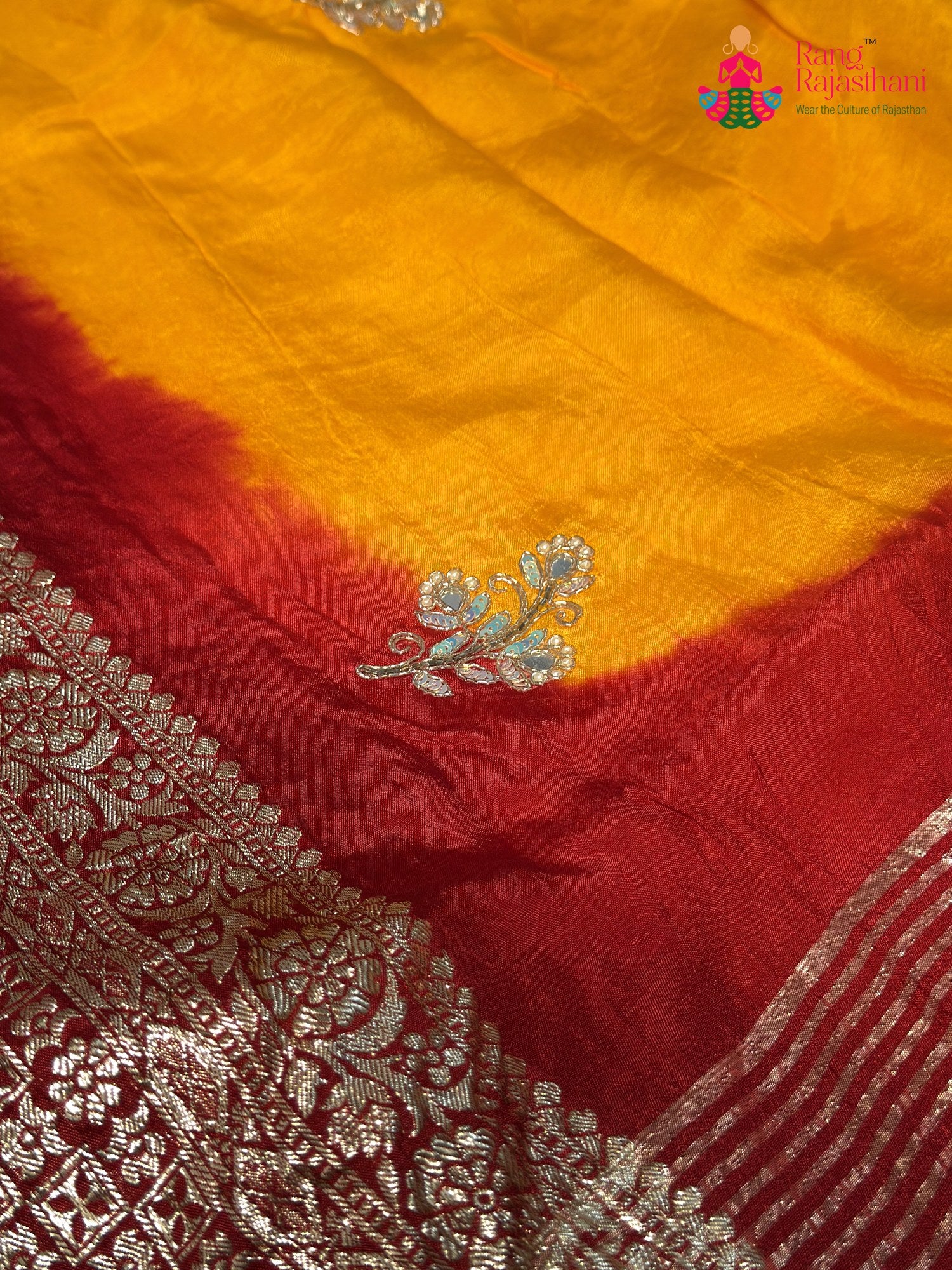 Yellow Pure Russian Silk Hand Embellishment Pila Saree for Motherhood Ceremony | Wedding Pick