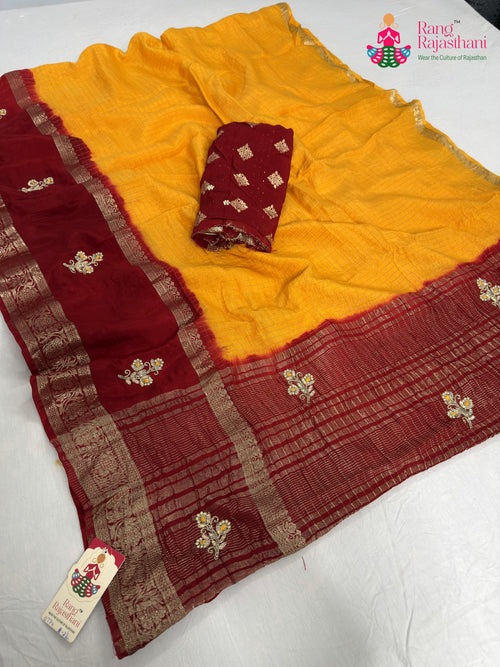 Yellow Pure Russian Silk Hand Embellishment Saree : Poise Ease main-image