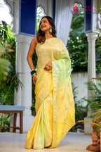 Yellow Pure Upada Silk Gota Patti Saree for Wedding Guest | Luxury Edit