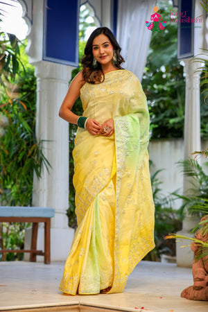 Yellow Pure Upada Silk Gota Patti Saree for Wedding Guest | Luxury Edit