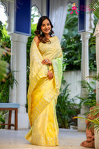 Yellow Pure Upada Silk Gota Patti Saree for Wedding Guest | Luxury Edit