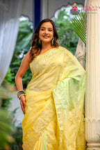 Yellow Pure Upada Silk Gota Patti Saree for Wedding Guest | Luxury Edit