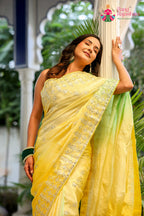 Yellow Pure Upada Silk Gota Patti Saree for Wedding Guest | Luxury Edit