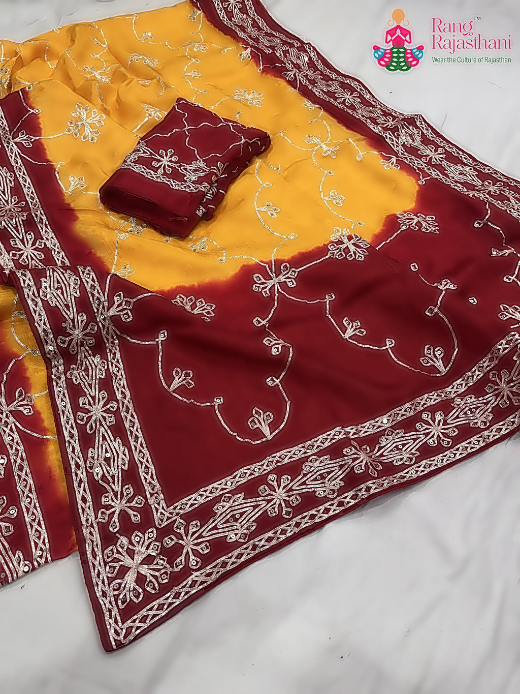 complete look of yellow pure upada silk gota patti saree 