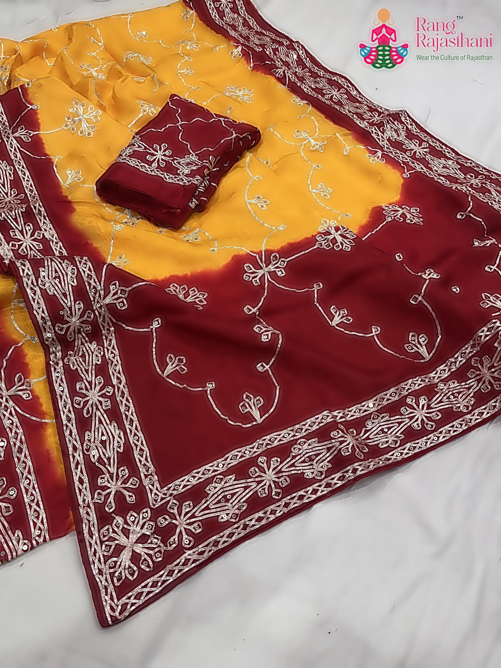 Yellow Pure Upada Silk Gota Patti Work Saree : Bright Grace