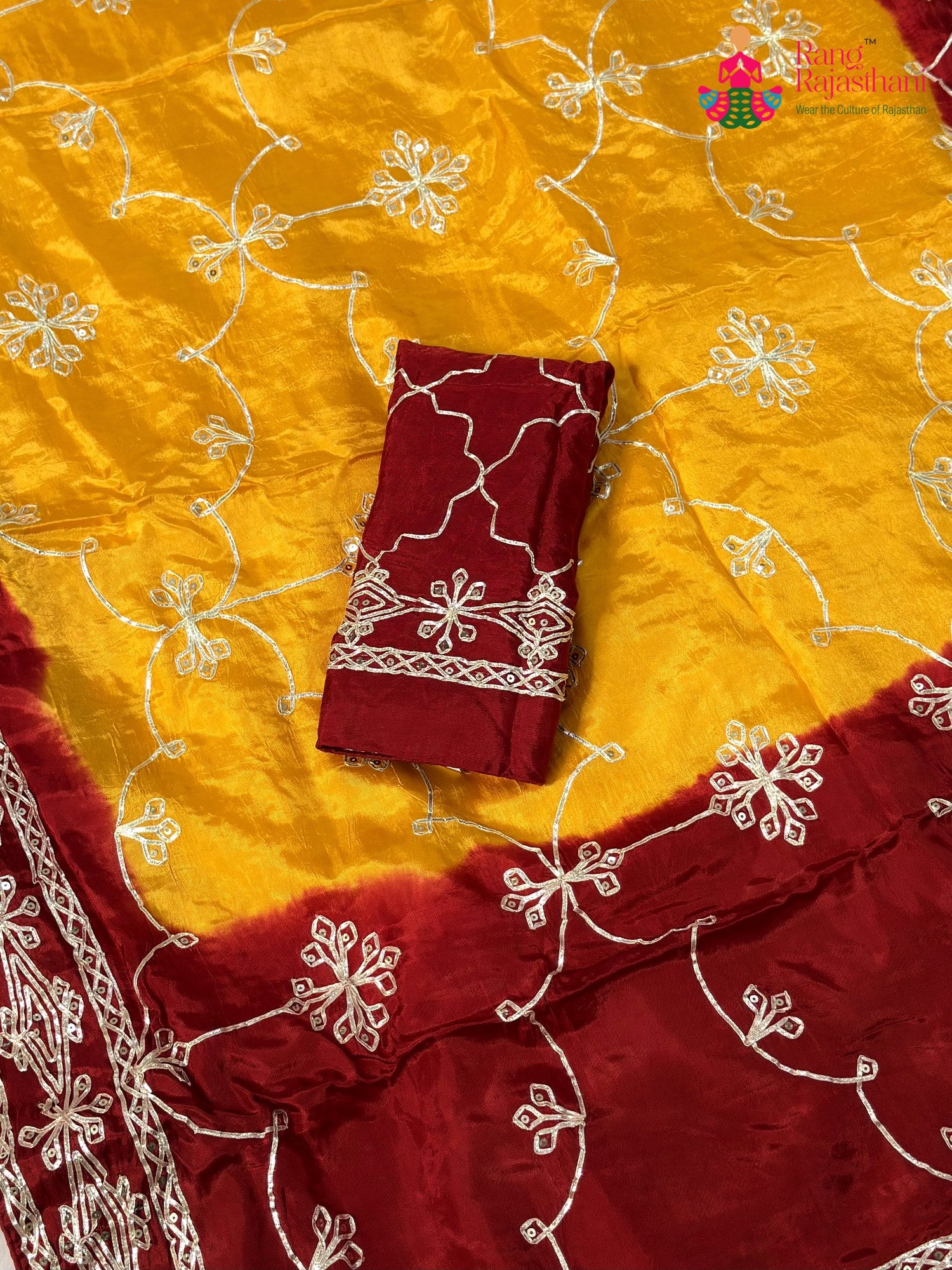 Yellow Pure Upada Silk Gota Patti Pila Saree for Motherhood Ceremony | Wedding Wear