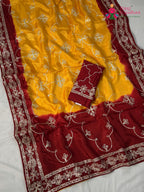 yellow pure upada silk gota patti saree ethnic wear by Rang Rajasthani