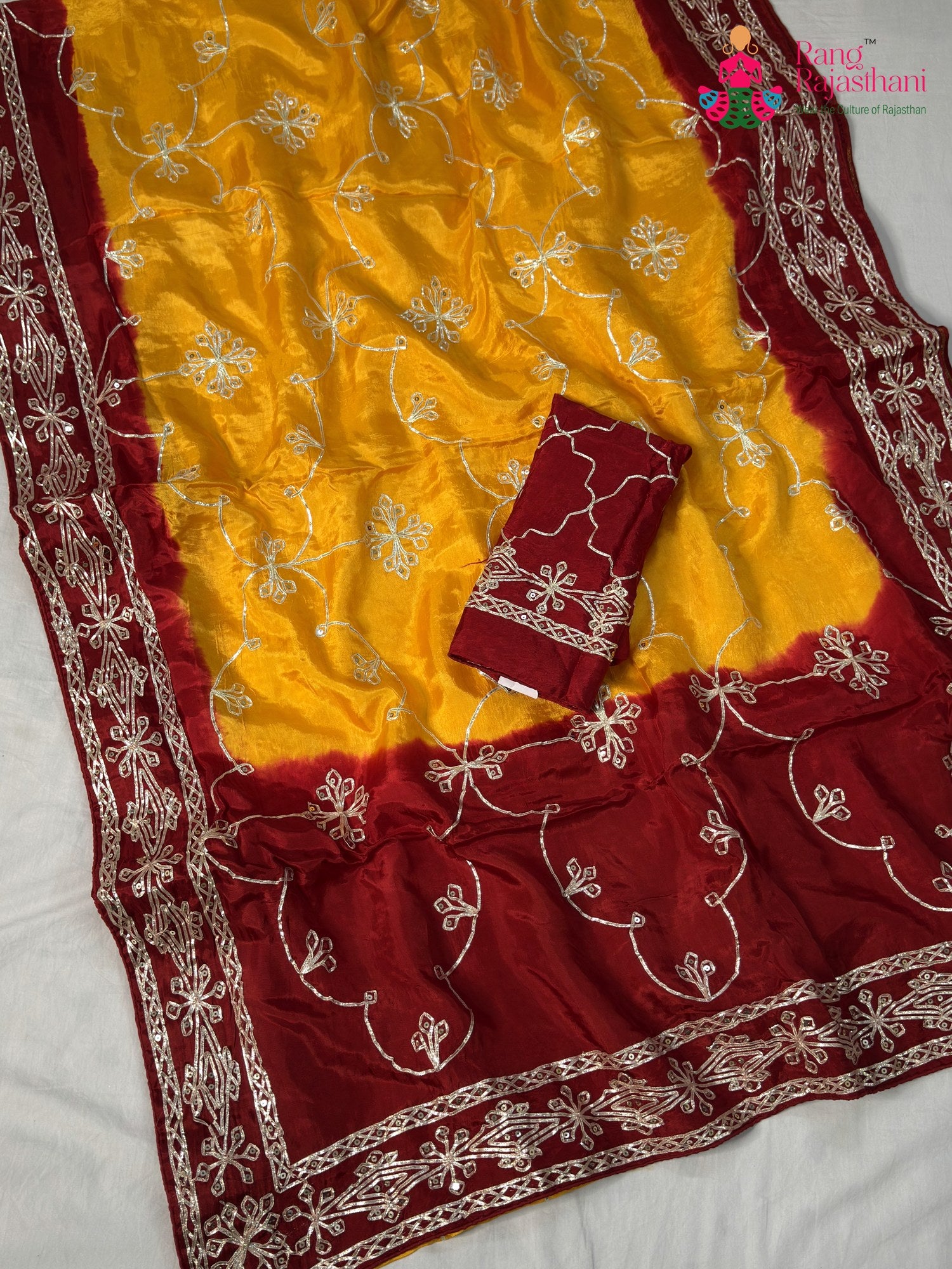 Yellow Pure Upada Silk Gota Patti Pila Saree for Motherhood Ceremony | Wedding Wear