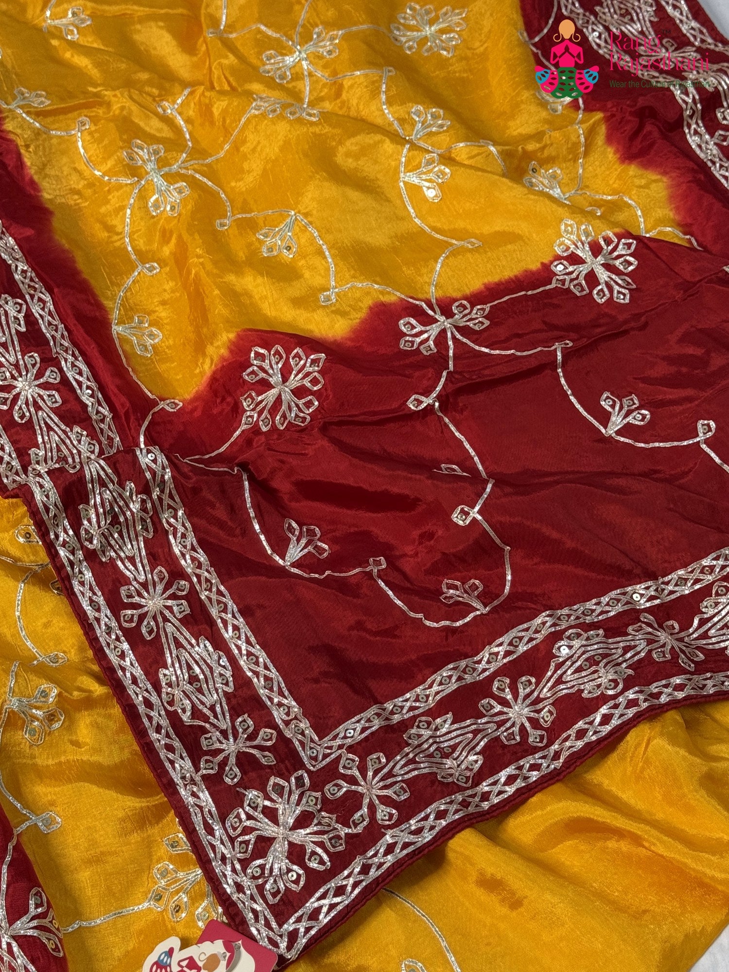 Yellow Pure Upada Silk Gota Patti Pila Saree for Motherhood Ceremony | Wedding Wear