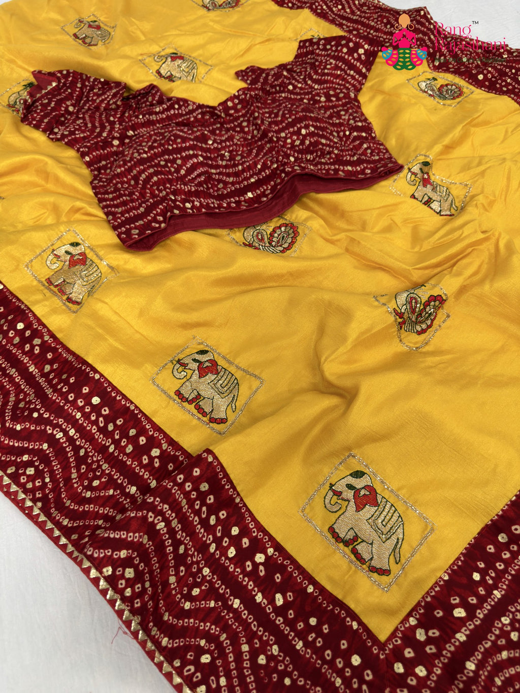 fabric texture of yellow red silk saree