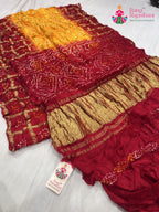 complete look of yellow russian silk bandhani gharchola saree 