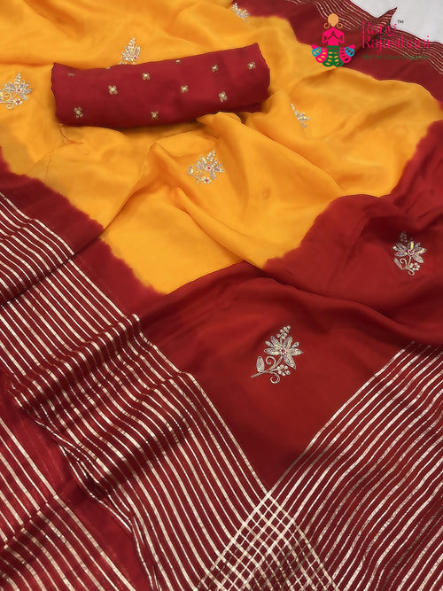 Yellow Russian Silk Hand Embellishment Pila Saree : Gentle Charm main-image