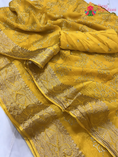 Yellow Pure Ho Silk Zari Embroidery Saree for Haldi Ceremony | Season Edit main-image