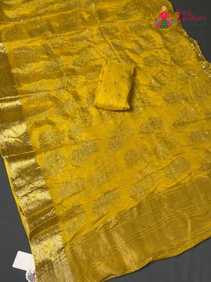 Yellow Pure Ho Silk Zari Embroidery Saree for Haldi Ceremony | Designer Pick
