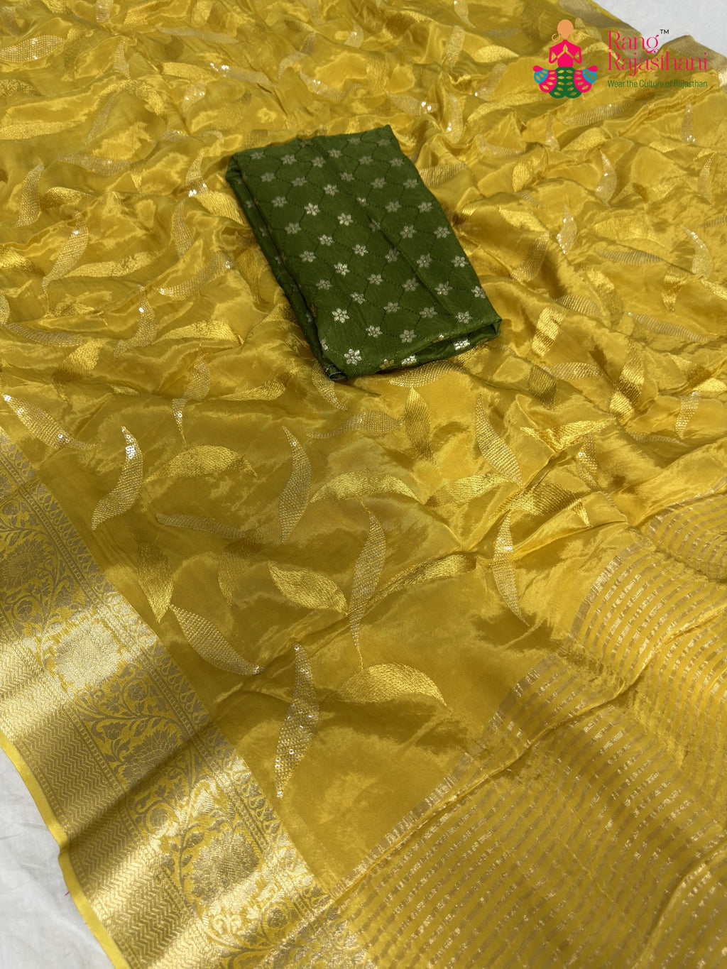 work detailing of yellow silk saree