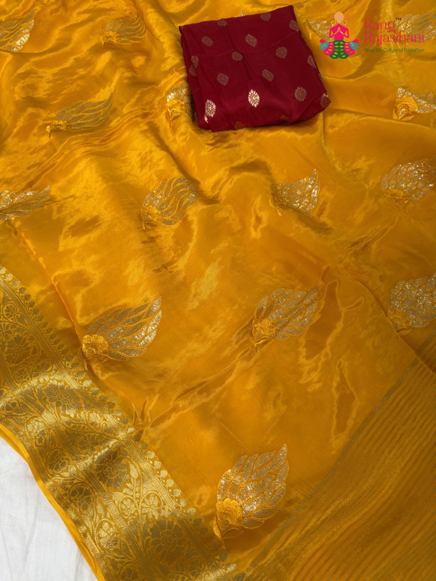 fabric texture of yellow silk saree