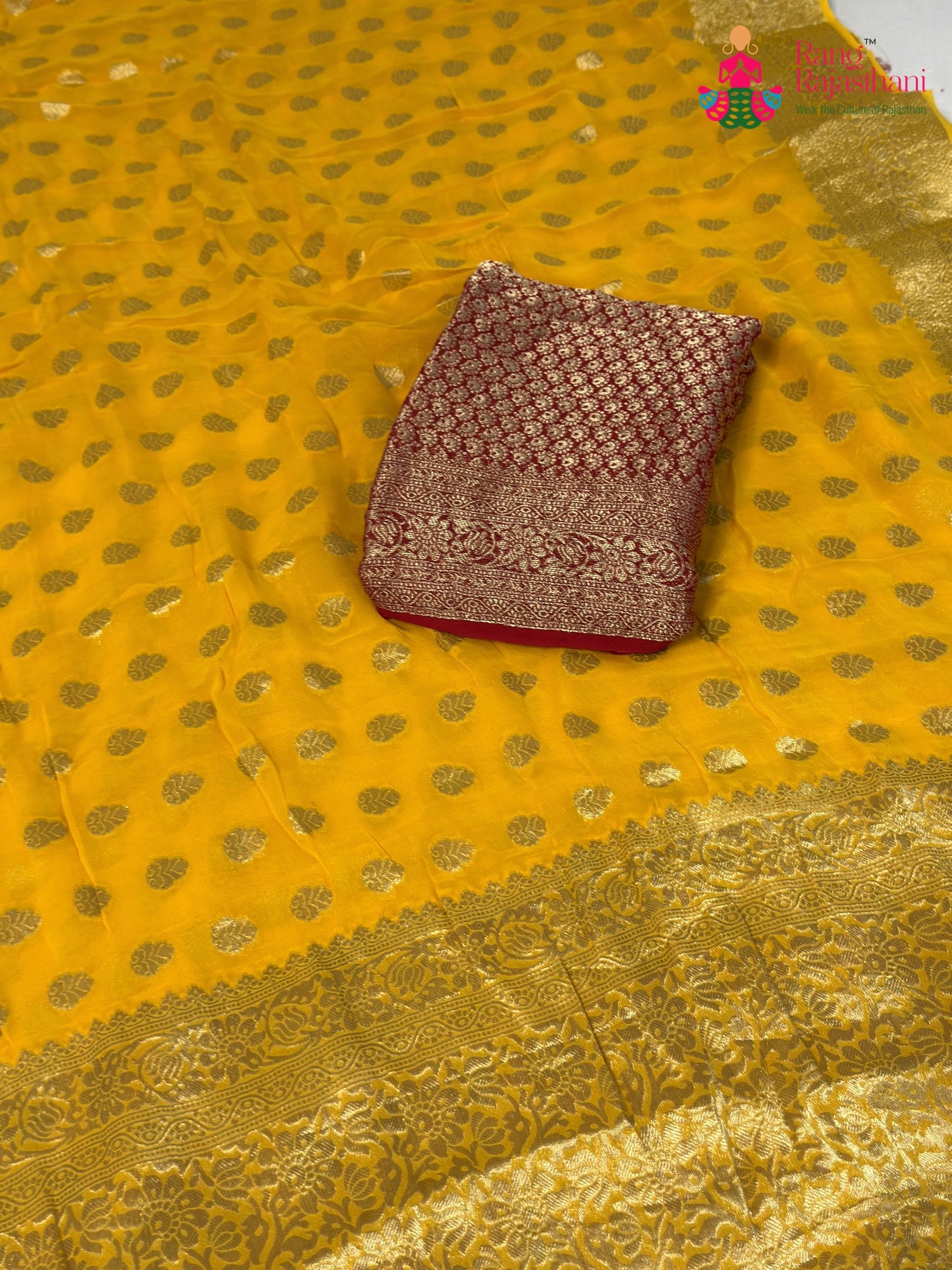 Yellow Soft Georgette Banarasi Zari Weave Saree for Haldi Ceremony | Easy Drape