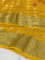Yellow Soft Georgette Banarasi Zari Weave Saree for Haldi Ceremony | Easy Drape