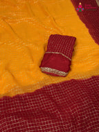 pallu detailing of yellow soft georgette banarasi zari weave saree