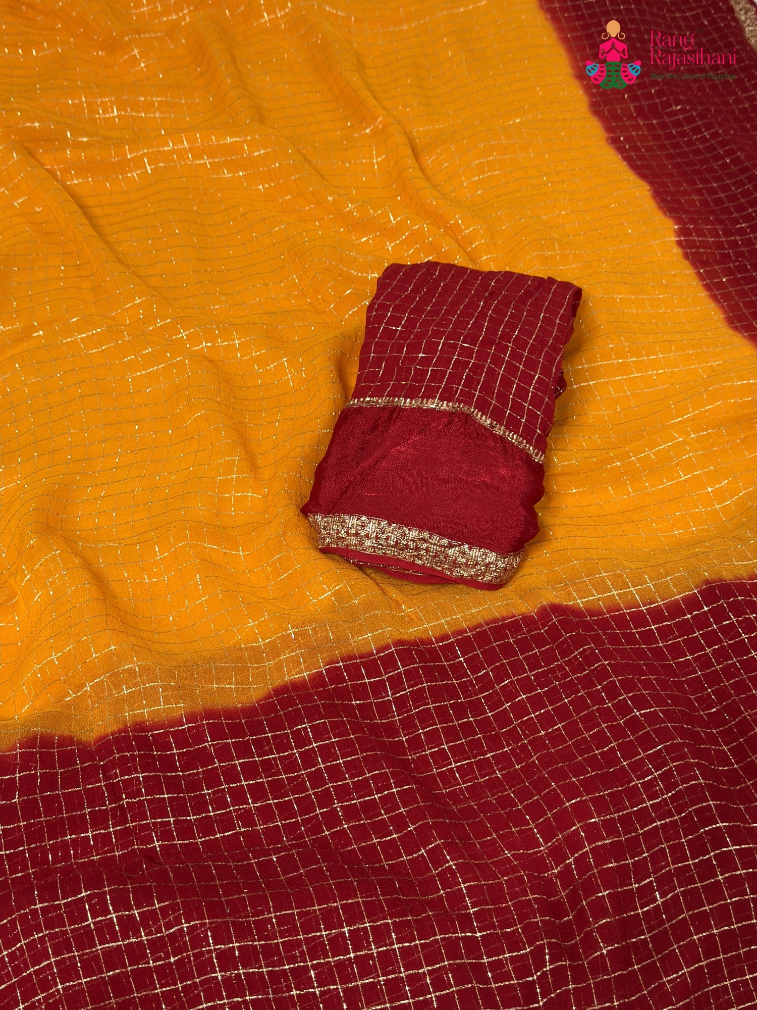 pallu detailing of yellow soft georgette banarasi zari weave saree