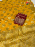 Yellow Soft Georgette Banarasi Zari Weave Saree for Haldi Ceremony | Curated Look