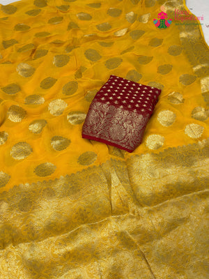 Yellow Soft Georgette Banarasi Zari Weave Saree for Haldi Ceremony | Curated Look