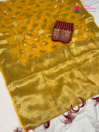 Yellow Soft Georgette Banarasi Zari Weave Saree for Haldi Ceremony | Curated Look