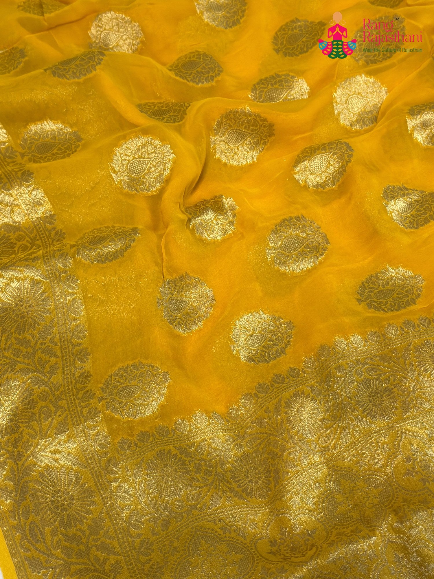 Yellow Soft Georgette Banarasi Zari Weave Saree for Haldi Ceremony | Curated Look